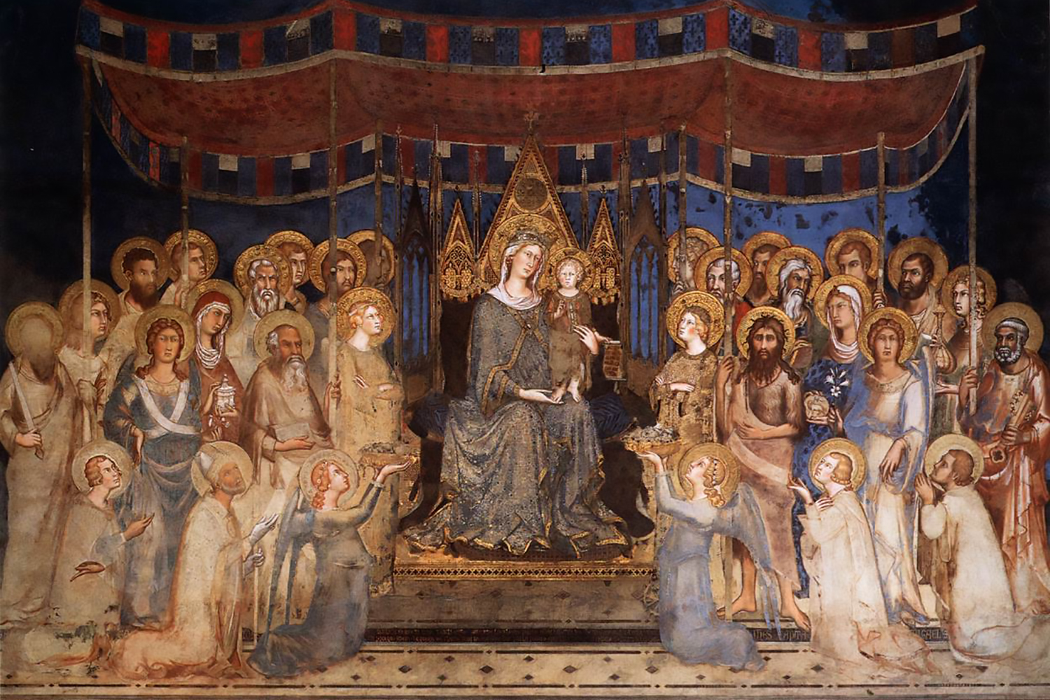 La Maestà di Simone Martini nella sala del Mappamondo. Palazzo Pubblico Siena